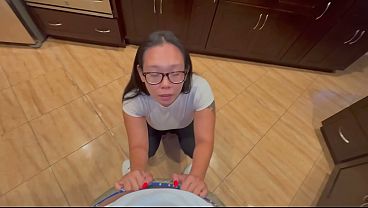 Image sexy asian girl giving sloppy blowjob on knees CUMSHOT FACIAL