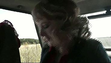 Image Sex in backseat car. Public sex. Taxi driver stopped car on side of road. Sexy blonde MILF masturbated cock. Then man put woman doggy style fucked cunt and cumshot. Cum in pussy Creampie Stockings