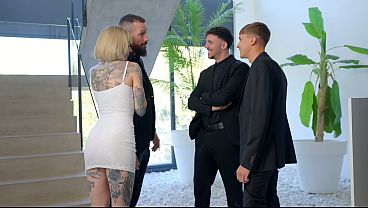 Image The boss's wife starts secretly giving blowjobs to the whole office until they all end up fucking her at the same time - Hailey Hopper