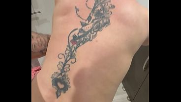 Image My sexy neighbor sucks me well, makes my dick big and thick, then puts my dick in her and plays, I fuck her well on the couch and in the bathroom then I cum on her big tits