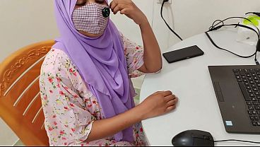 Image Muslim hijab girl fuck by boss in office room for her promotion