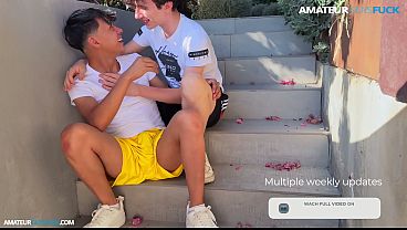Image Risky Park Stairs Blowjob Between Two Horny Friends
