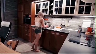 Image My stepsister couldn't hold back and wanted to fuck in the kitchen.