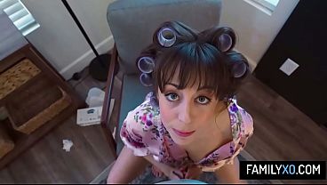 Image Hot brunette stepmom Jenna Noelle offers her shaved pussy to her stepson