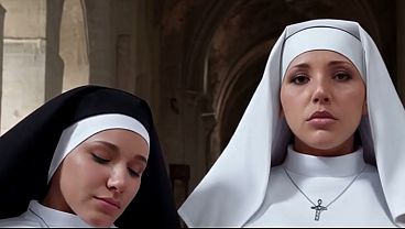 Image One nun teaches another how to deep throat. (AI).