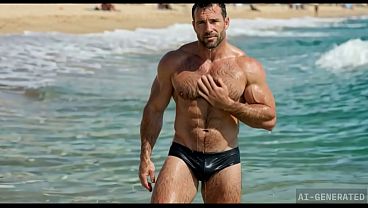Image Ai-Generated Men at the Beach