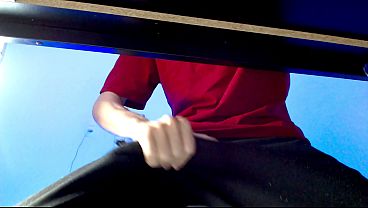 Image POV: you hid under my desk while I work from home ( moaning, watching p0rn and jerking off )