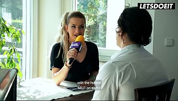 Image Blonde German MILF Interviews Him at the Table... Then She Starts Begging for His Cock
