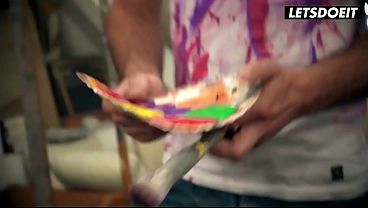 Image Tattooed Blonde Visits Artist's Studio... She Gets Dirty Before Any Canvas Does