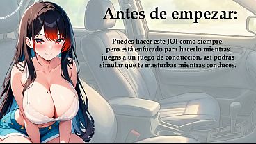 Image JOI en espa&ntilde_ol mientras conduces en un videojuego. S&iacute_, una mano conduce y la otra para pajearte.