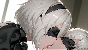 Image 2B NieR: Automata Hentai Cosplay. Dominant Girlfriend Forces Him To Clean Up (AI-generated)