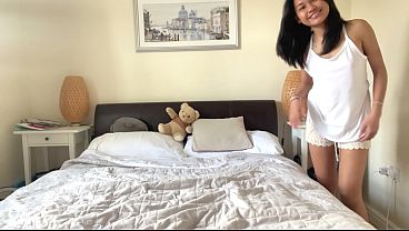 Image Petite asian teen stretching in bed Emma P shaved pussy