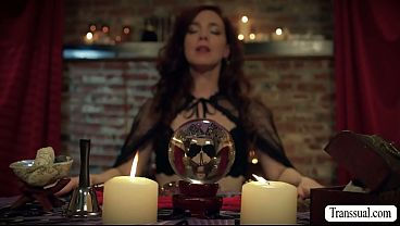 Image Busty witch summons two shemale and get fucked