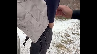 Image Not even the freezing air stops Gabriella from sucking the cum out of Speedy's cock.